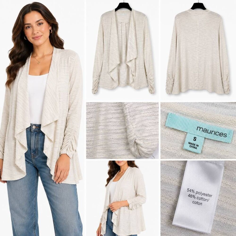 Maurices Cream Textured Open Front Cardigan S